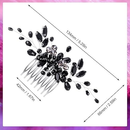 Miniatura 2 de PAGOW Peine para el cabello con forma de lágrima negra, diadema pequeña de ónix con diamantes de imitación vintage, accesorios de diadema para