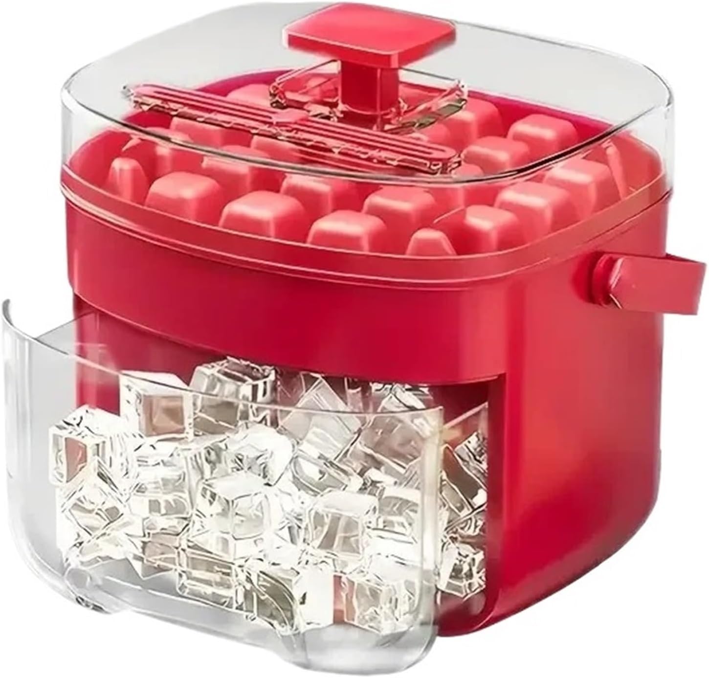 48 Extra-Large Ice Maker - Double Layer,Plastic Storage Tray Portable Design,Essential Kitchen Gadget(Red)