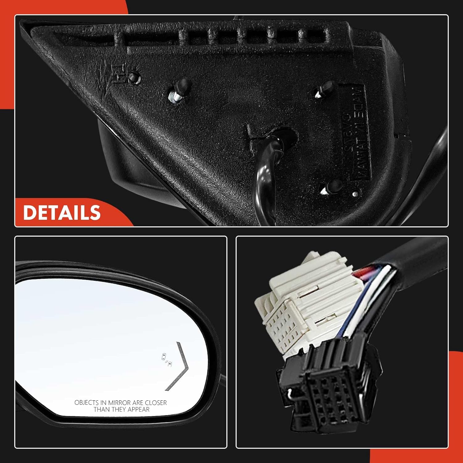 A-Premium Passenger Side Power Door Mirror - Compatible with Chevrolet Tahoe, Suburban 1500 2500 & GMC Yukon, Yukon XL 1500 2500 - Heated Power Folding Black Textured w/Blind Spot Detection