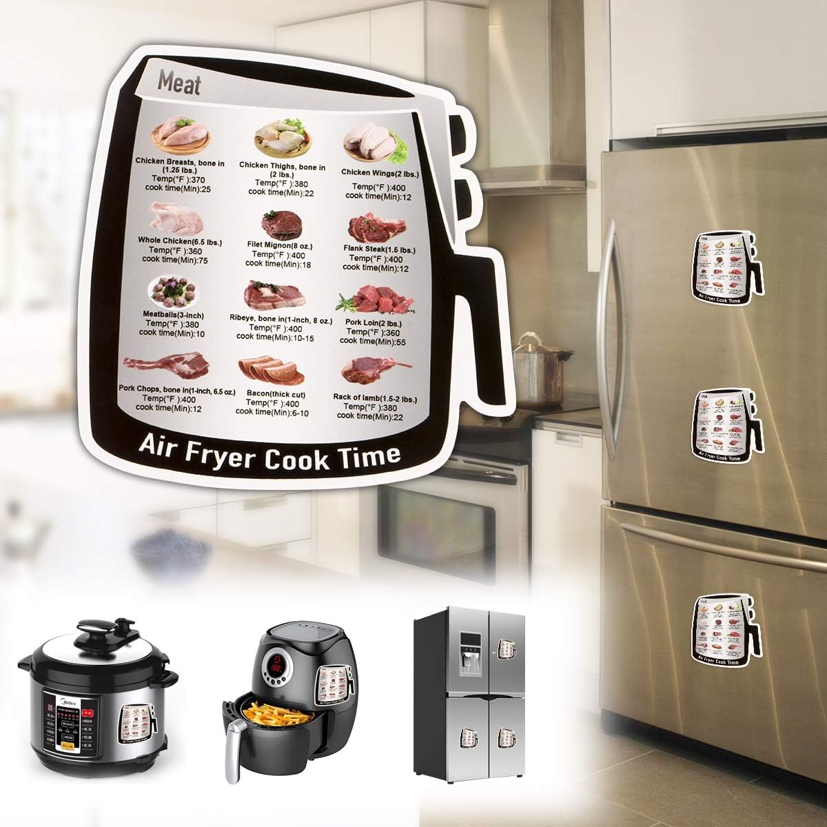 3 Pack Air Frying Cook Time Chart Guide Recipes, Air Fryer Magnetic Cheat Sheet Cookbook Cooking Reference Guide Magnet Set with 36 Common Food Must-Have
