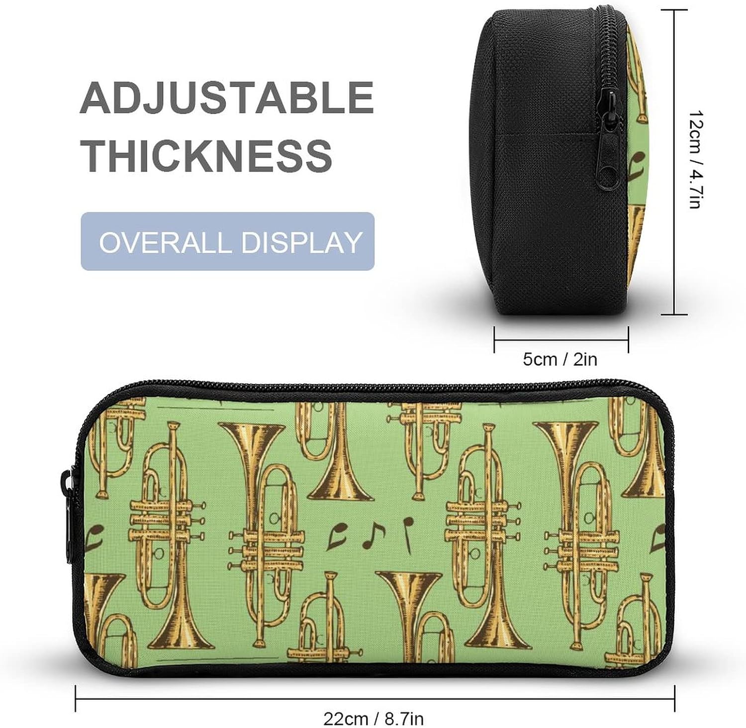Golden Trombones of Music Notes Pattern 3pcs Backpacks With Lunch Bag And Pencil Bag Combination Sets Adjustable Daypack Rucksack Shopping Bags For Women Men Travel Office