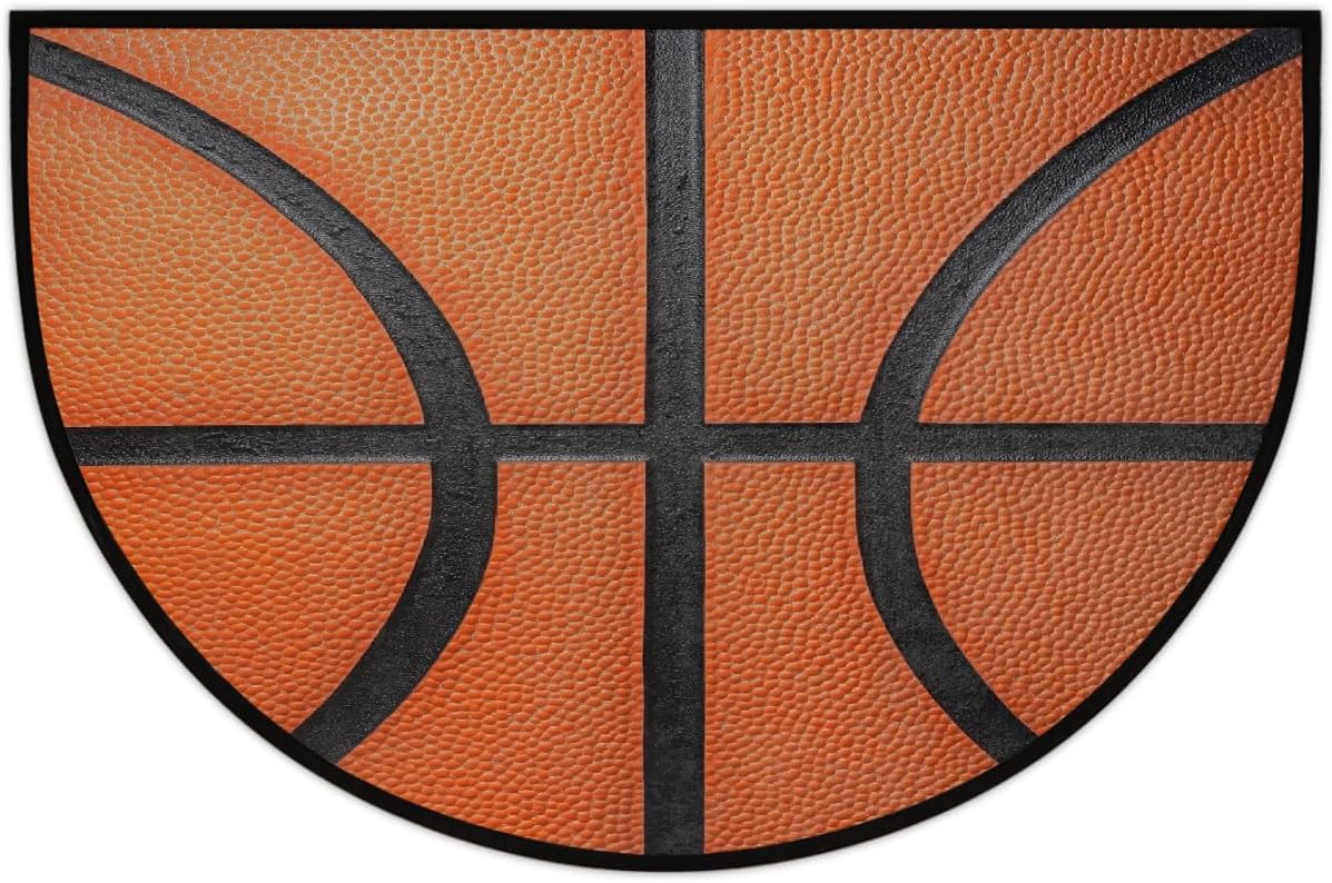 Sport Basketball Half Round Door Mat Basketball Texture Washable Semi Circle Rug Area Rug Non Slip Doormat Half Moon Rug for Kitchen Entrance Patio Bedroom Home Decor