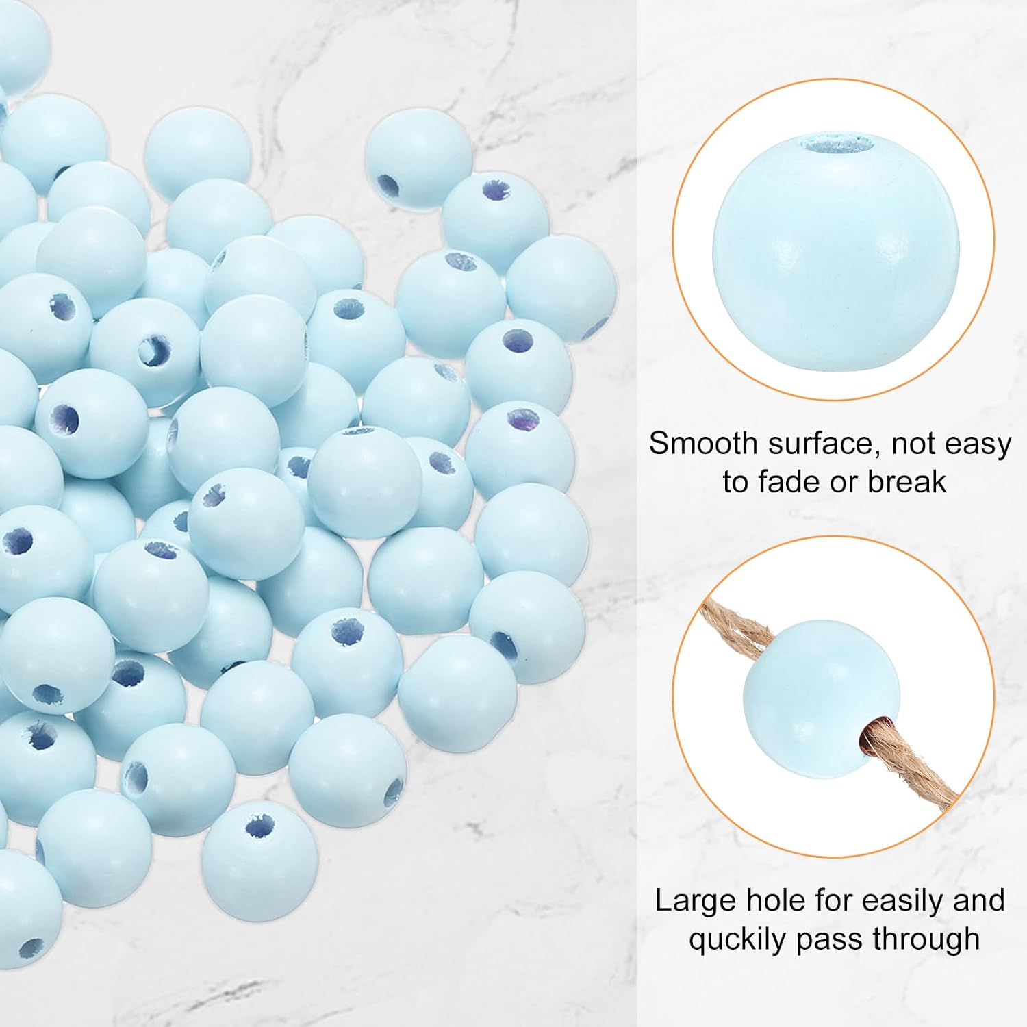 HARFINGTON 100pcs 16mm Light Blue Wood Beads 4.3mm Large Hole Round Wooden Loose Spacer Beads for Jewelry Making Necklace Bracelets DIY Crafts Macrame Handmade Decorations