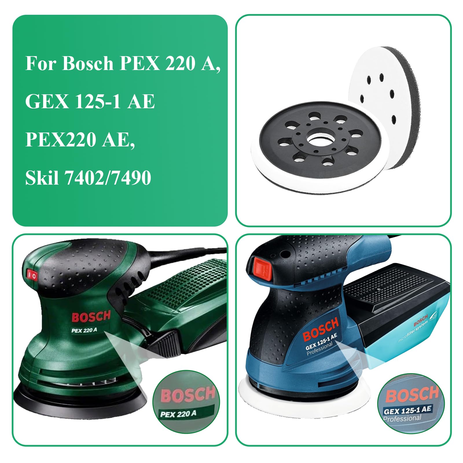 2 Stück Schleifteller 125mm Für Bosch GEX 125-1 AE - Klett Schleifplatte 8-Loch