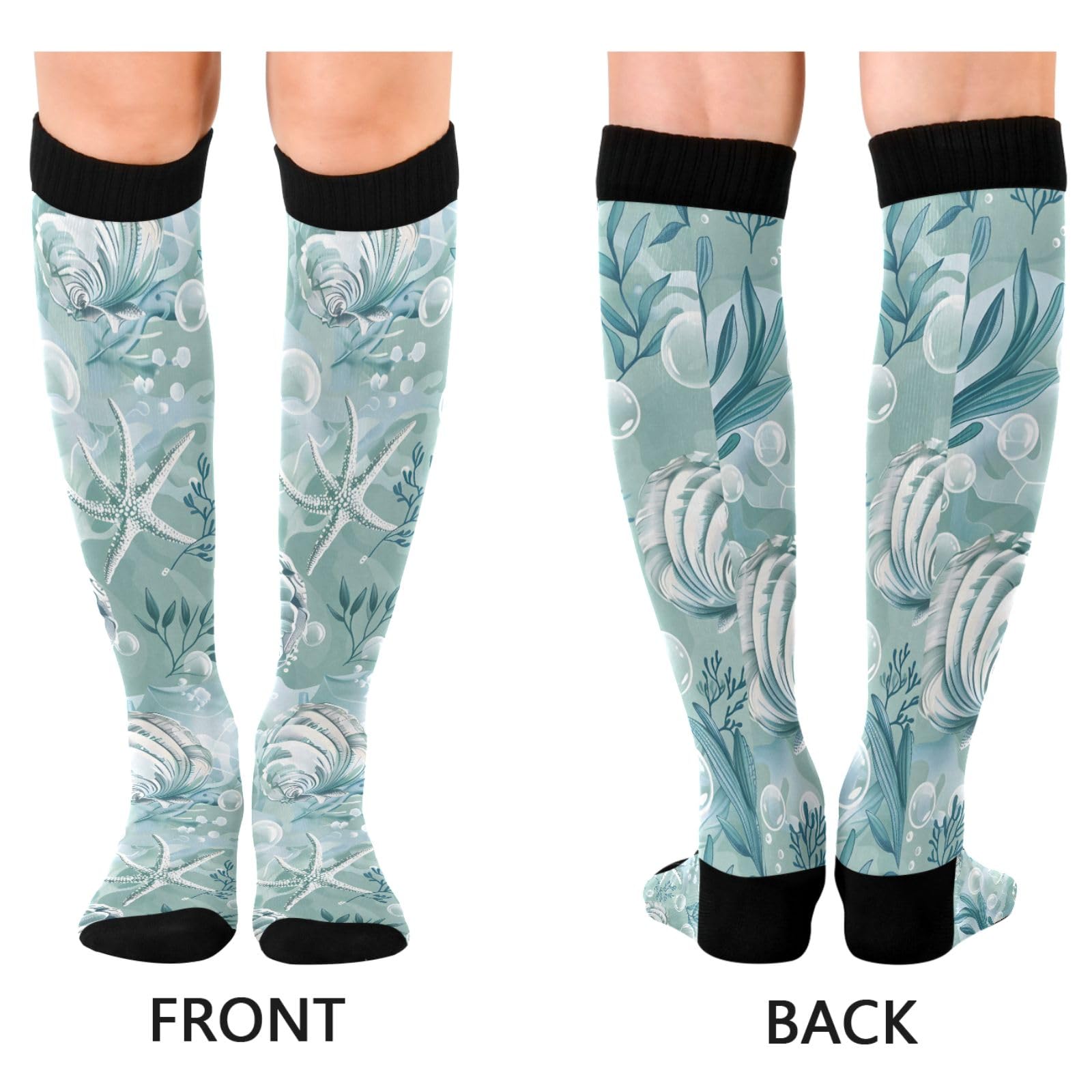 Athletic Compression Socks Knee High Socks Stockings for Men Seashells Algae Bubbles Women Running Circulation Sport Football