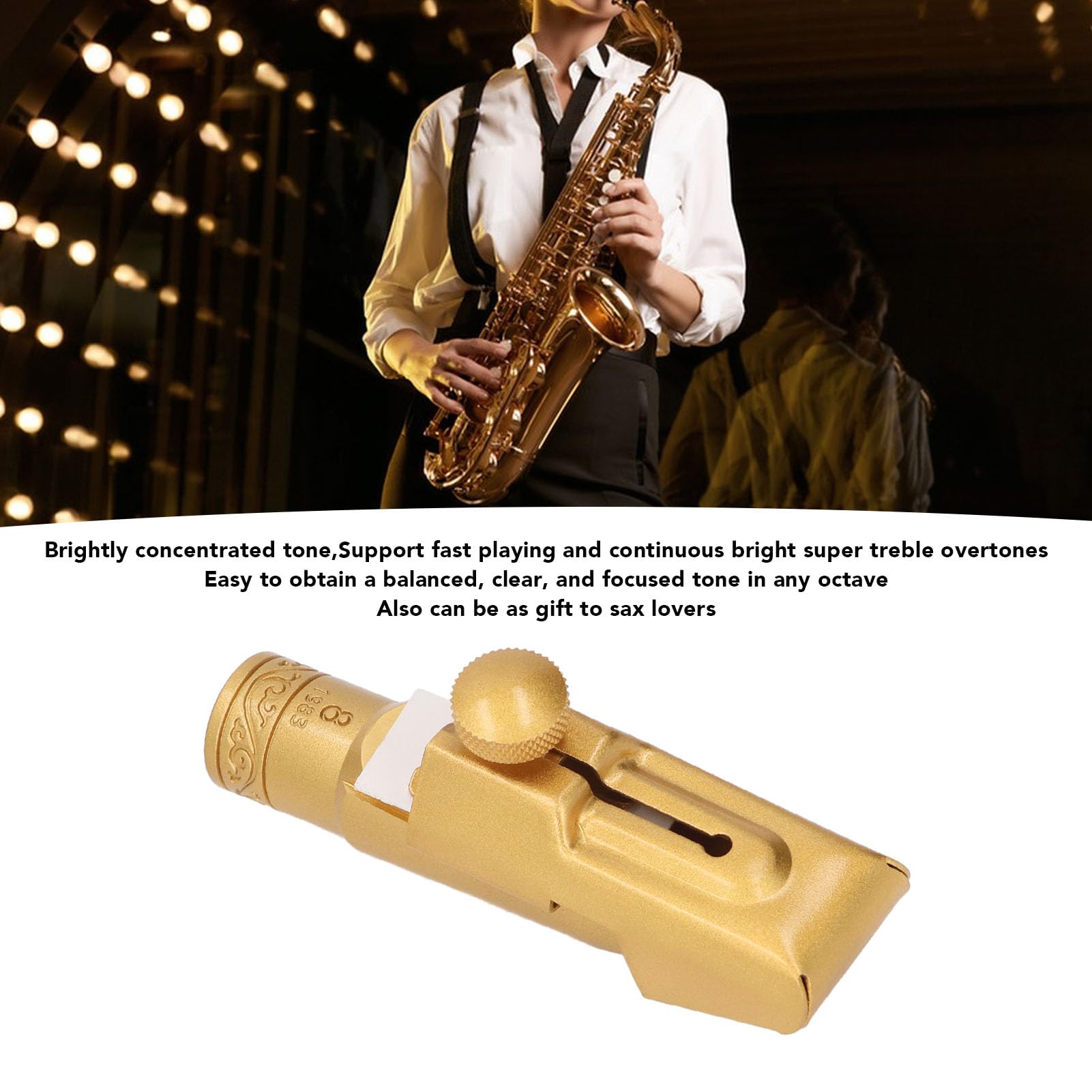 Boquilla de Saxofón Soprano con Ligadura de Tapa Latón Metal B Flat 8C Reemplazo Cubierta Deslizante Chapada en Oro Esmerilado Saxofón Alto con Ligaduras, Boquillas Eb para