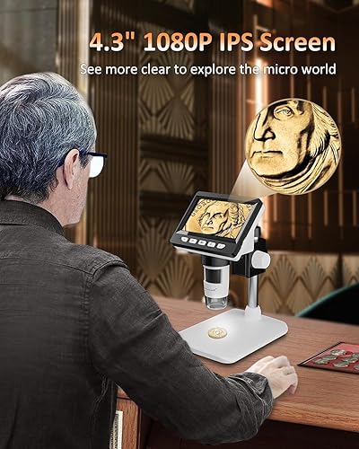 Miniatura 2 de Microscopio de monedas de 4.3 pulgadas, microscopio digital AOPICK LCD 1000X, lupa de monedas USB 1080P para monedas de error con 8 luces LED