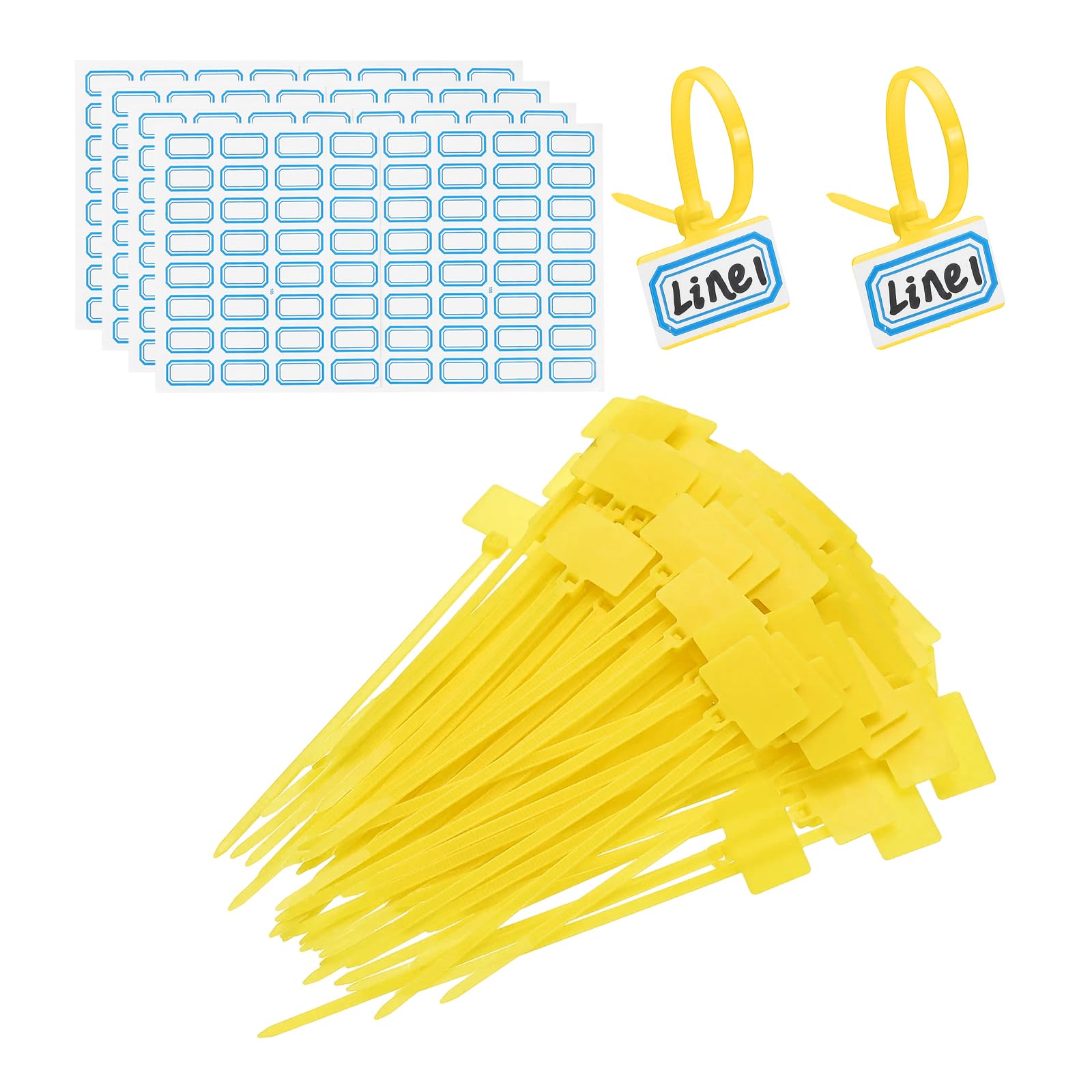 PATIKIL 4inch Zip Ties, 200pcs Cable Ties Tags Nylon Wire Marking Label Self Locking Plastic Straps Write on with Label Tags Paper for Organization Cord Network Ethernet Marking, Yellow