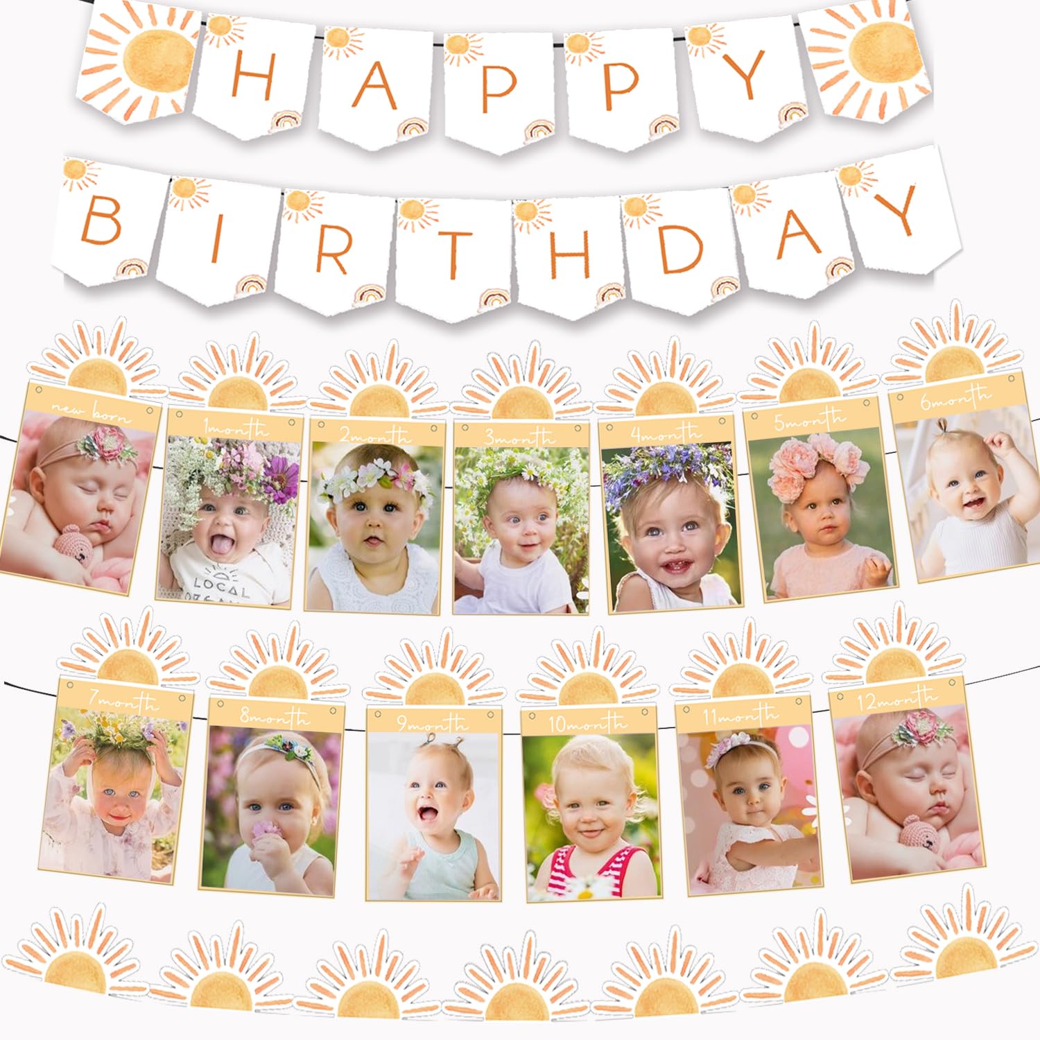 First Trip Around The Sun 12 Month Photo Banner Boho Sun Happy Birthday Banner Sunshine Garland Boho Sun 1st Birthday Decorations Party Supplies Sunshine First Birthday Decor