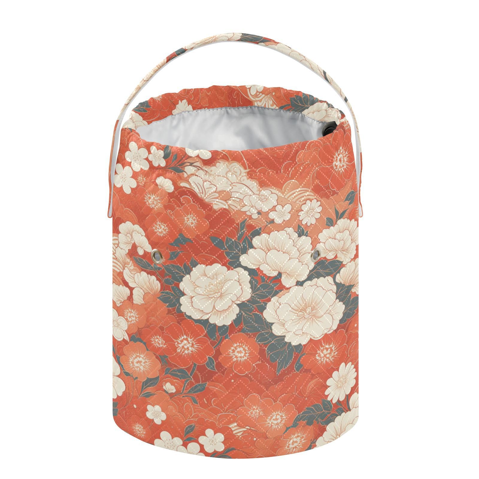 Japanese Style Orange Flowers Crochet Tote Bag Crochet Organizer Tote with Holes Crochet Tote for Knitting Needles Knitting Accessories