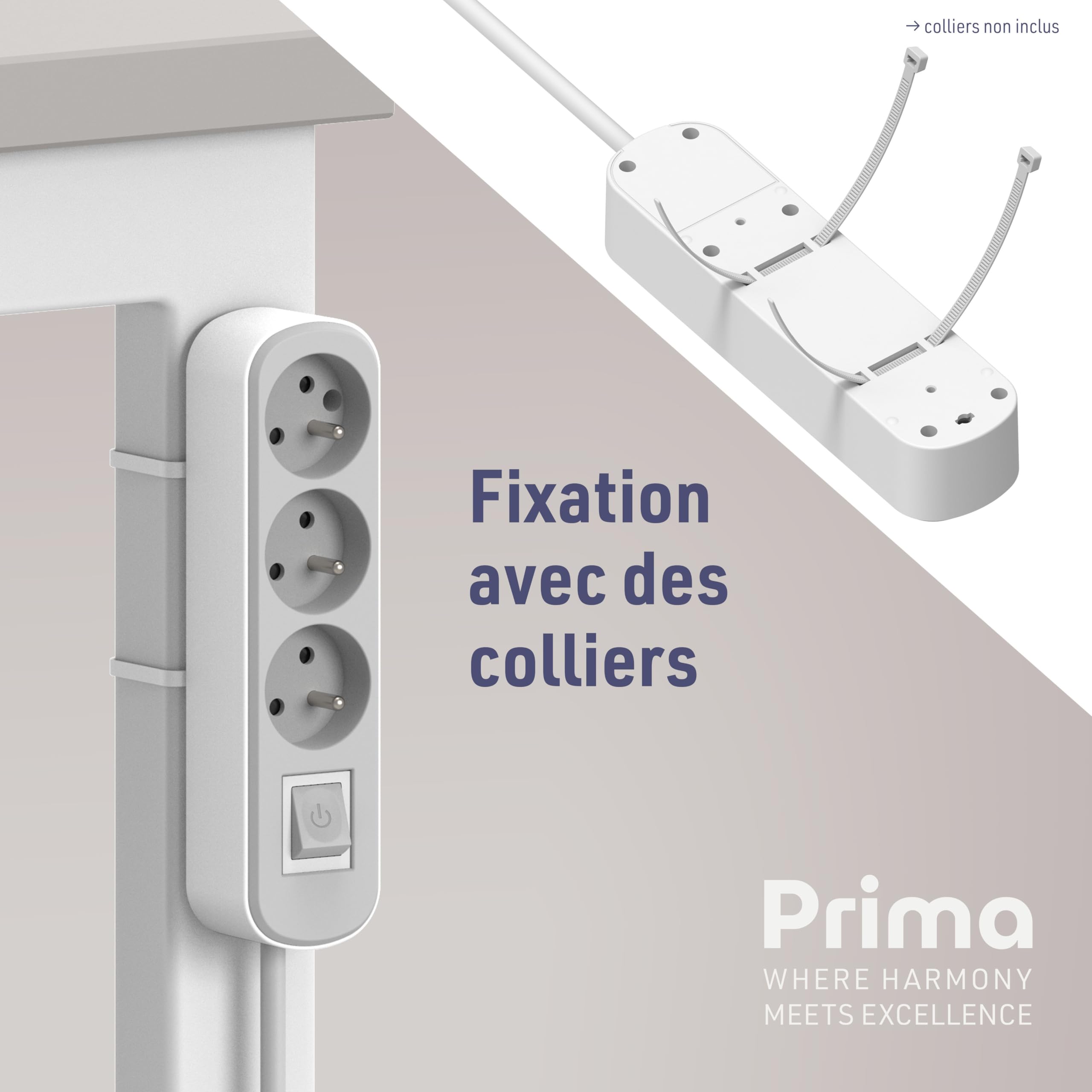 Electraline 32020 Listwa zasilająca Prima 3-gniazdkowa 16 A z przełącznikiem, kabel H05VV-F 3G1,5 mm², przekrój, długość 3 m, biało-szary
