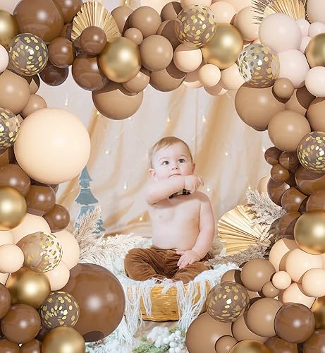 Miniatura 3 de Kit de arco de guirnalda de 150 globos marrones, diferentes tamaños, marrón, nude, bohemio, rubor, beige, dorado, neutro, para oso del bosque, baby