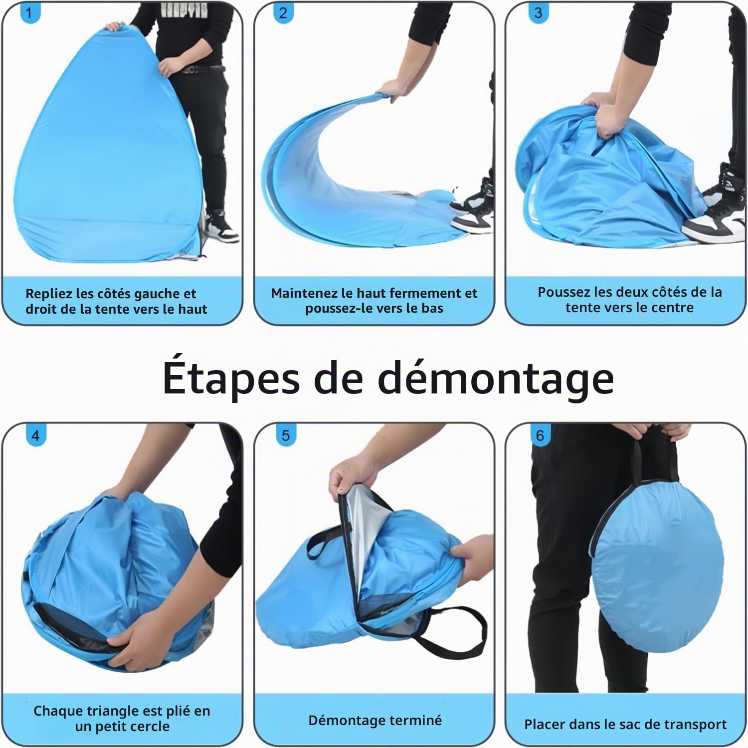 Tente de plage XXL Pop Up avec protection UV 50+, tente de plage solaire 3 à 5 personnes, grande tente de plage pop-up 200 x 165 x 130 cm