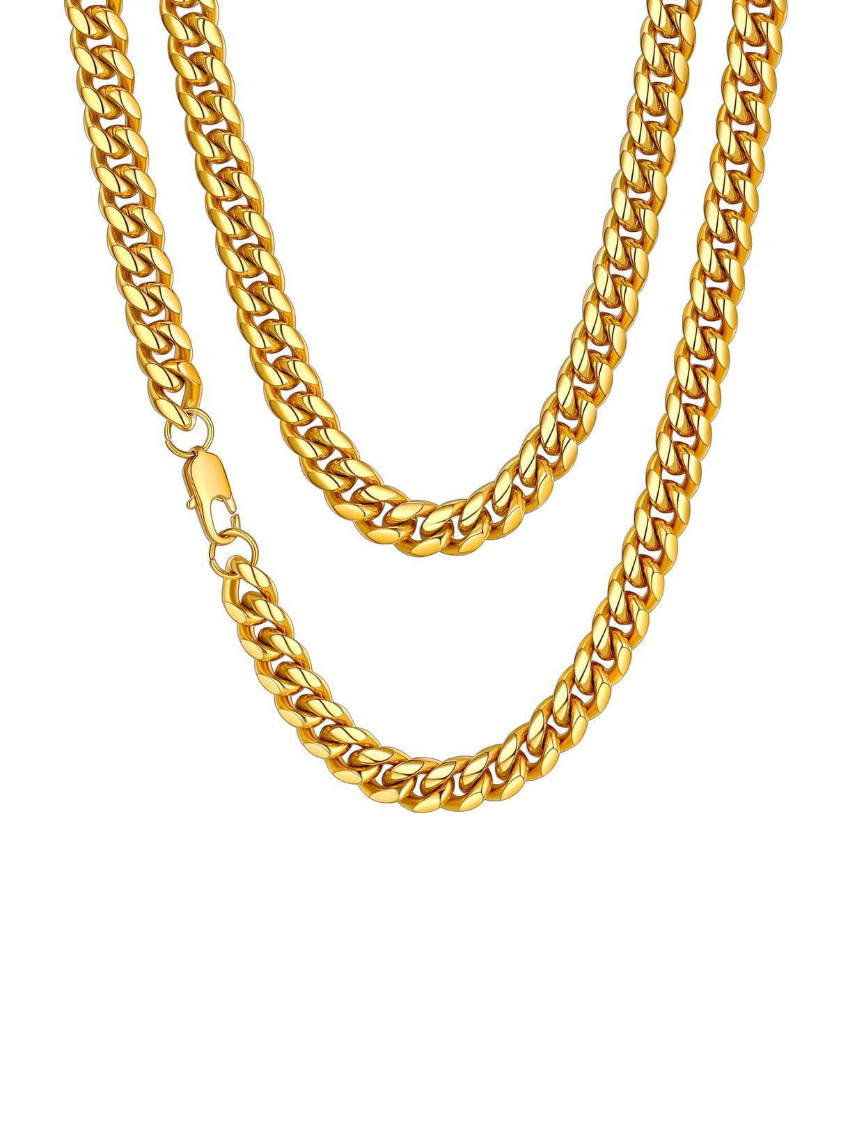 FaithHeart Chunky Miami Cuban Link Chain Necklace for Men - Gold Plated/Black Stainless Steel Hip Hop Chains Necklaces, 6/10/14mm Width 18/20/22/24/26/28 Inch Length, with Gift Box