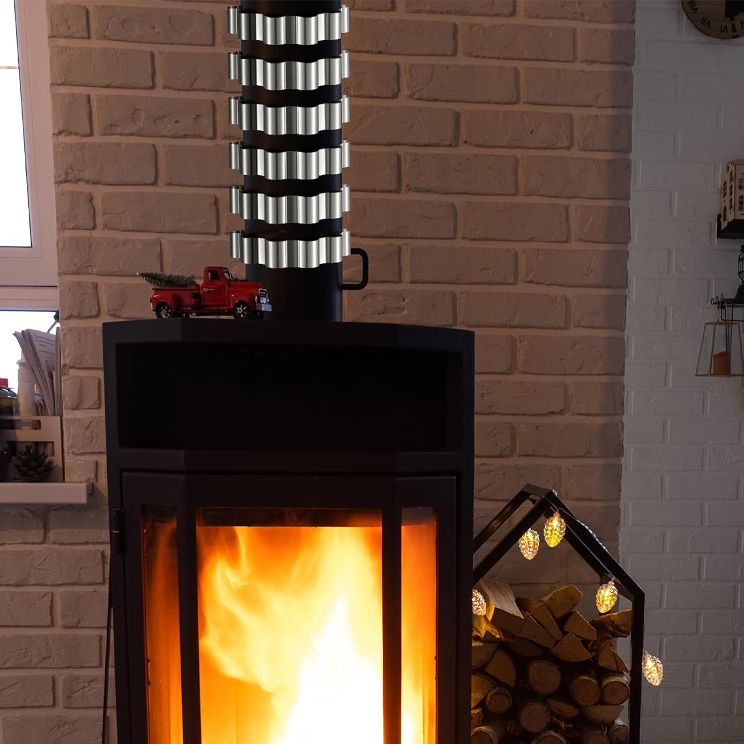 Pelopy 6 Pack Stovepipe Heat Reclaimer 6 Inchstovepipe Radiator Rings Stove Pipe Heats Exchanger Fuel Efficient Collars Capture Heat from Stove Pipe