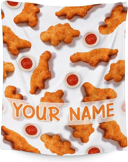 Mercuryelf Custom Dinosaur Chicken Nugget Blanket - Soft, Fuzzy & Warm - 60x80 Inches Flannel Throw Blankets for Bed, Couch - White Novelty Throws Gift for Men, Women
