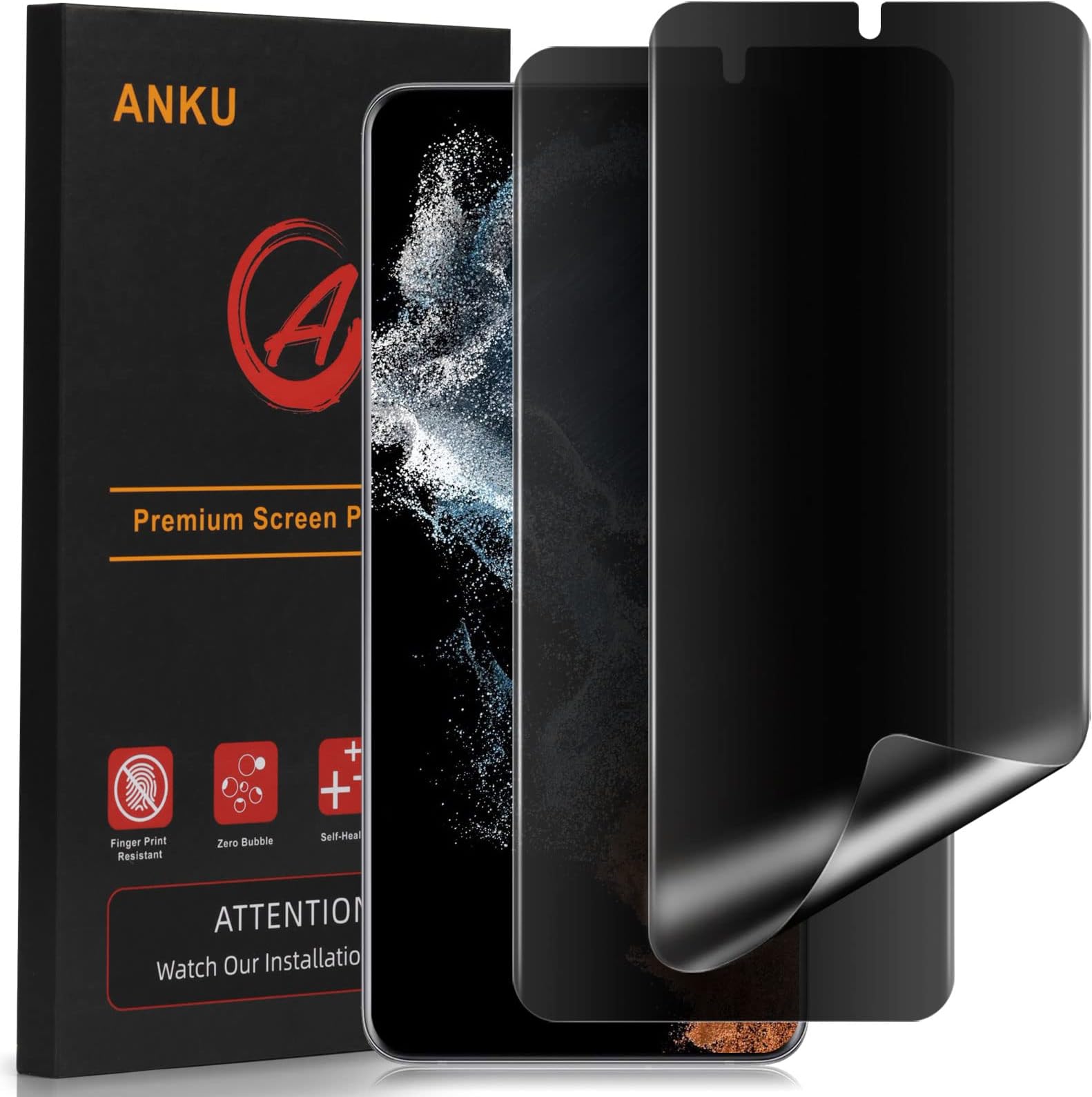 [2 Pack] Galaxy S22 Plus Privacy Screen Protector [Enhanced Adhesive] Flexible Film [Support Fingerprint Unlock], ANKU Anti-Spy, Anti-Scratch, Case Friendly Soft Film for Samsung Galaxy S22 Plus 5G