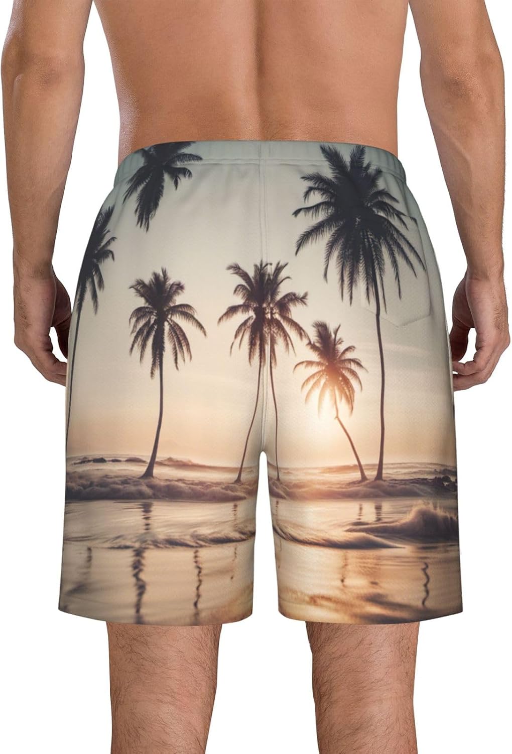 Cartoon Pigeon Print Men's Quick-Drying Shorts Casual Beach Pants Stretch Waist Shorts and Pockets