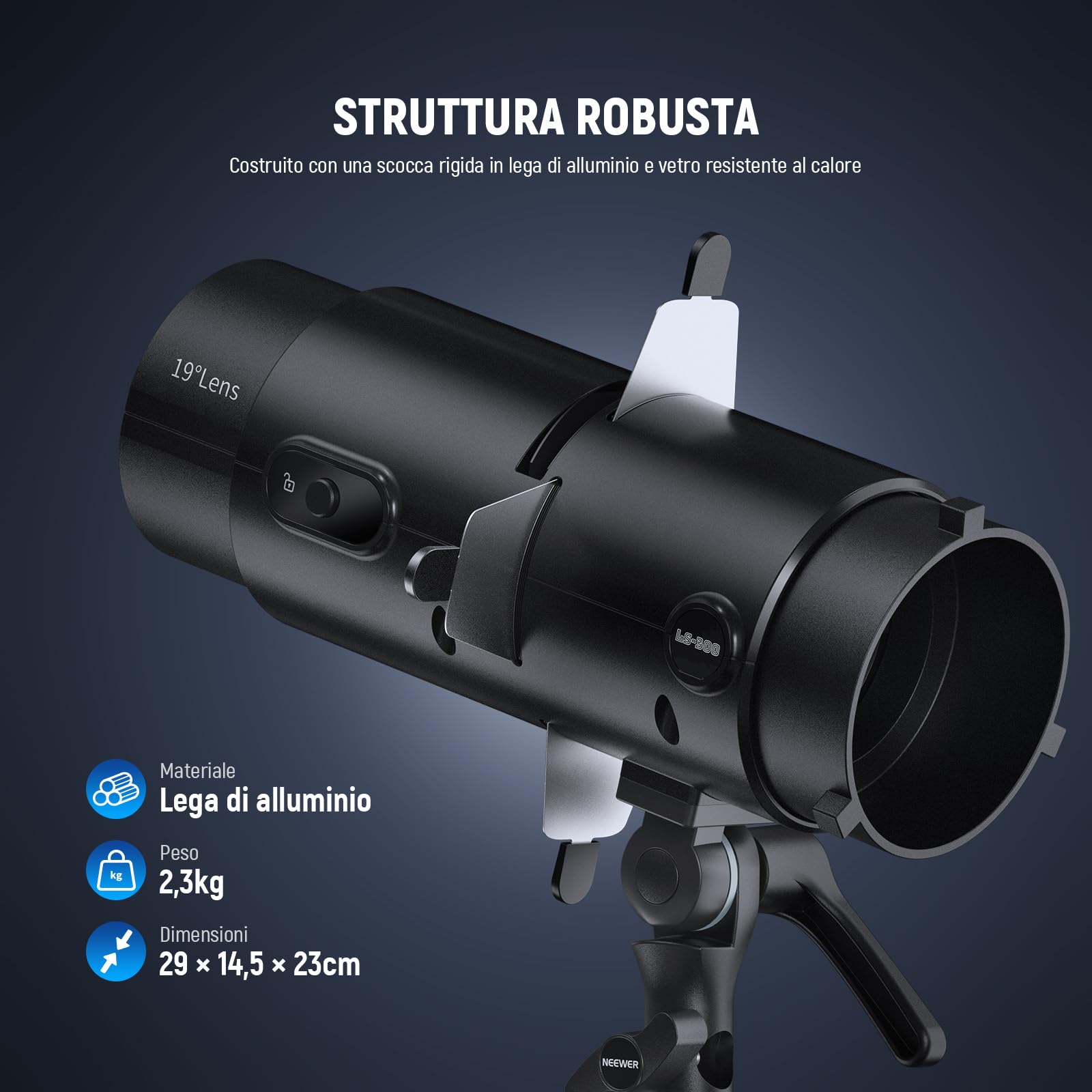 NEEWER LS-300 Snoot Ottico Spotlight per Luci Video LED Bowens da 300W con 16x Gobo Lente di Proiezione 19° Trasmissione Luce al 98% Forma Geometrica per Fotografia Creativa e Illuminazione Migliorata