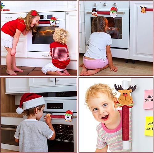 Miniatura 7 de KATUMO Fundas navideñas para manijas de refrigerador, 8 protectores de mango de electrodomésticos de cocina, adorable diseño de muñeco de nieve,