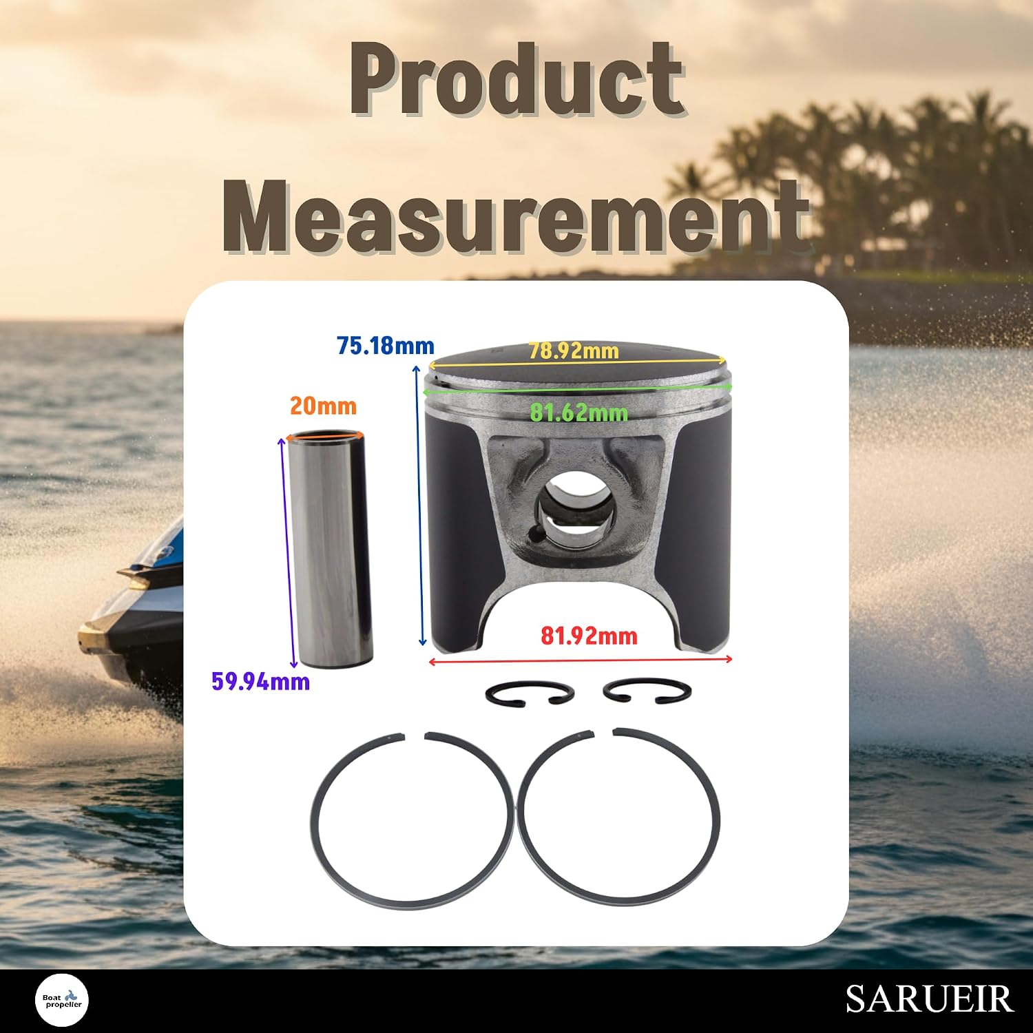 Asaki 47-105 290-887-670 Piston Kit Compatible with Sea-Doo PWC 720 GTI/GTS Std 1995-2003 with Piston Ring