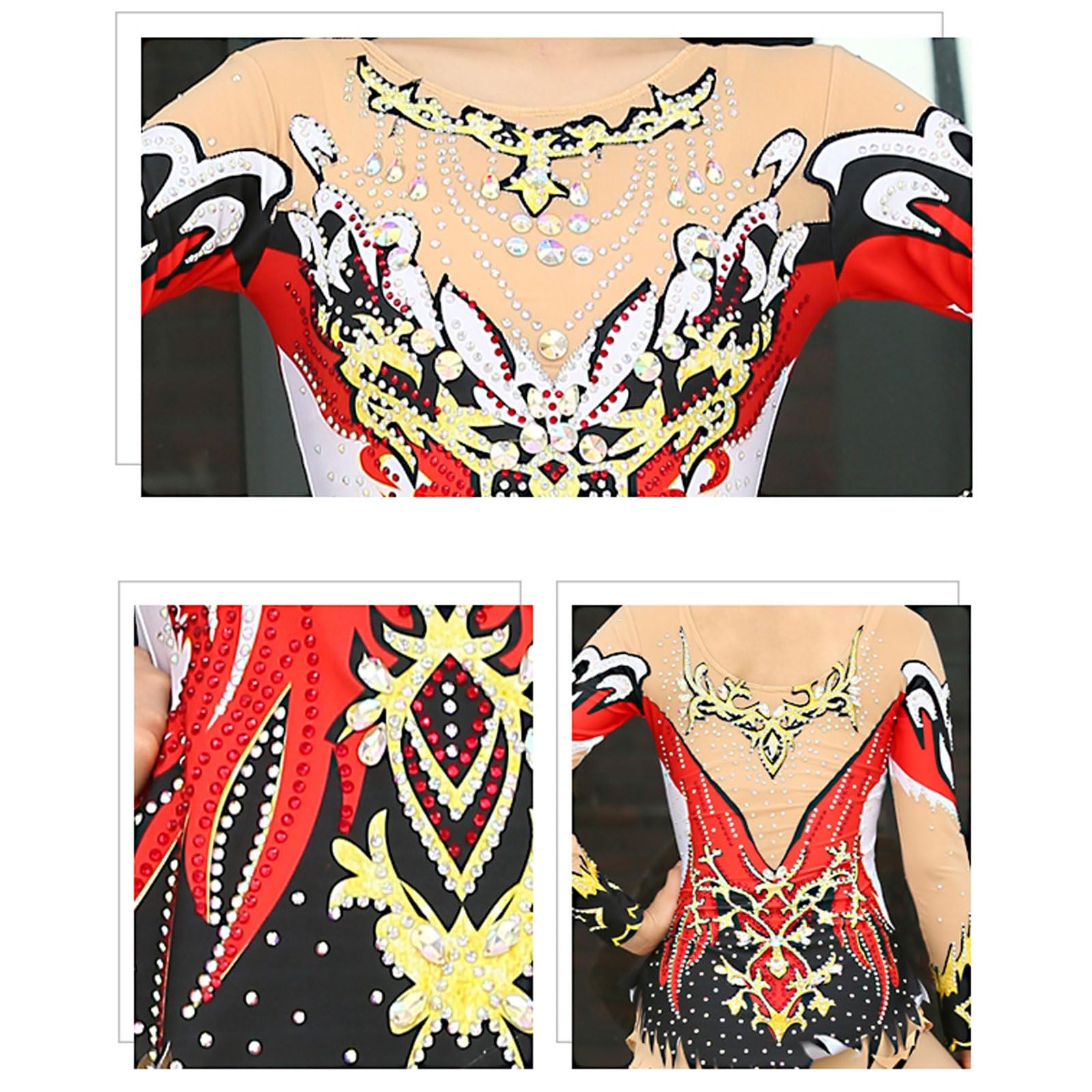 Leotardos De Gimnasia Rítmica for Niñas, Traje De Gimnasia De Manga Larga Con Diamantes De Imitación Brillantes De Alta Elasticidad