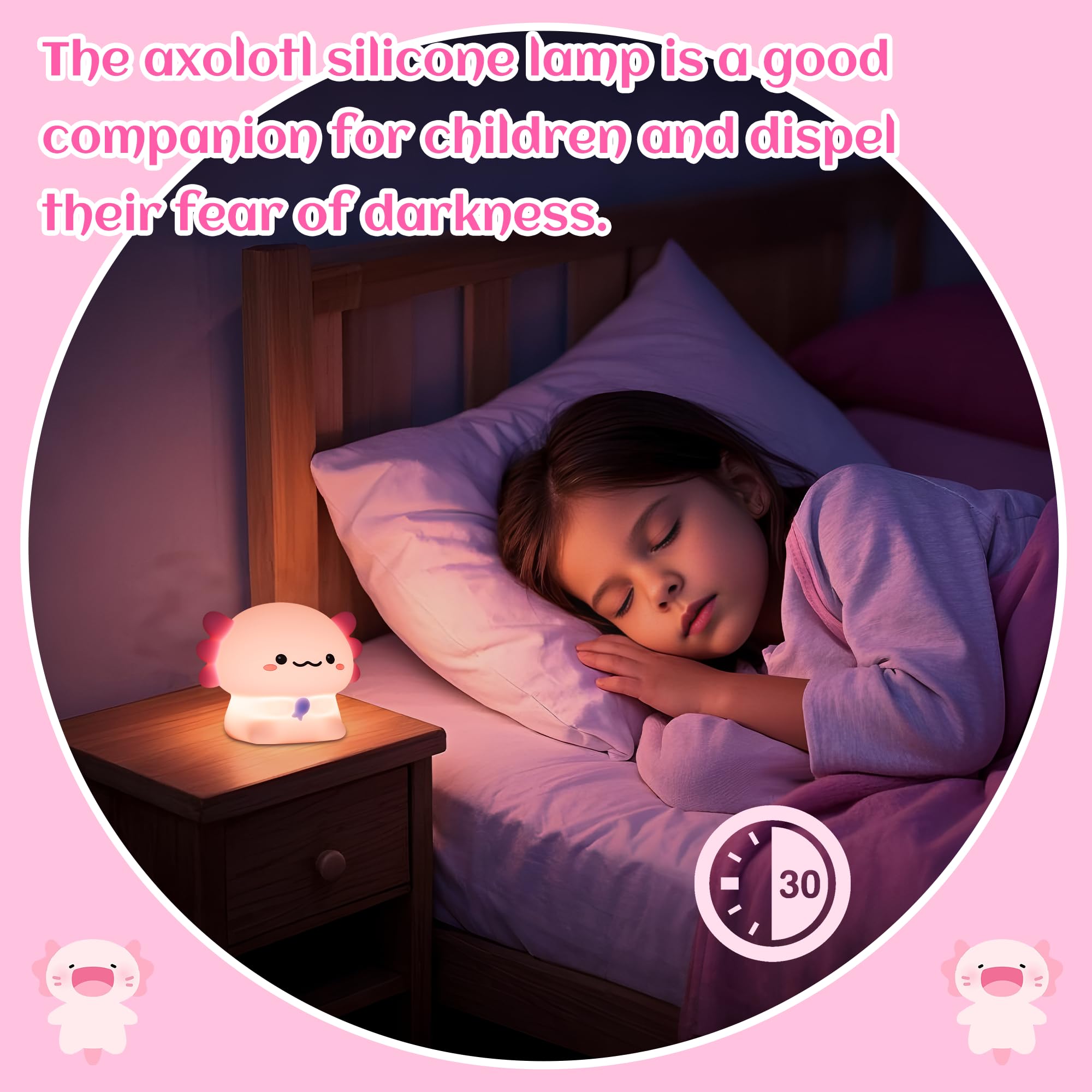 OkiyiD Axolotl Gifts, Cute Axolotl Night Light, Animal Silicone Nursery Lamp with Dimming and Timing Function, Cute Decor Lights - Image 4