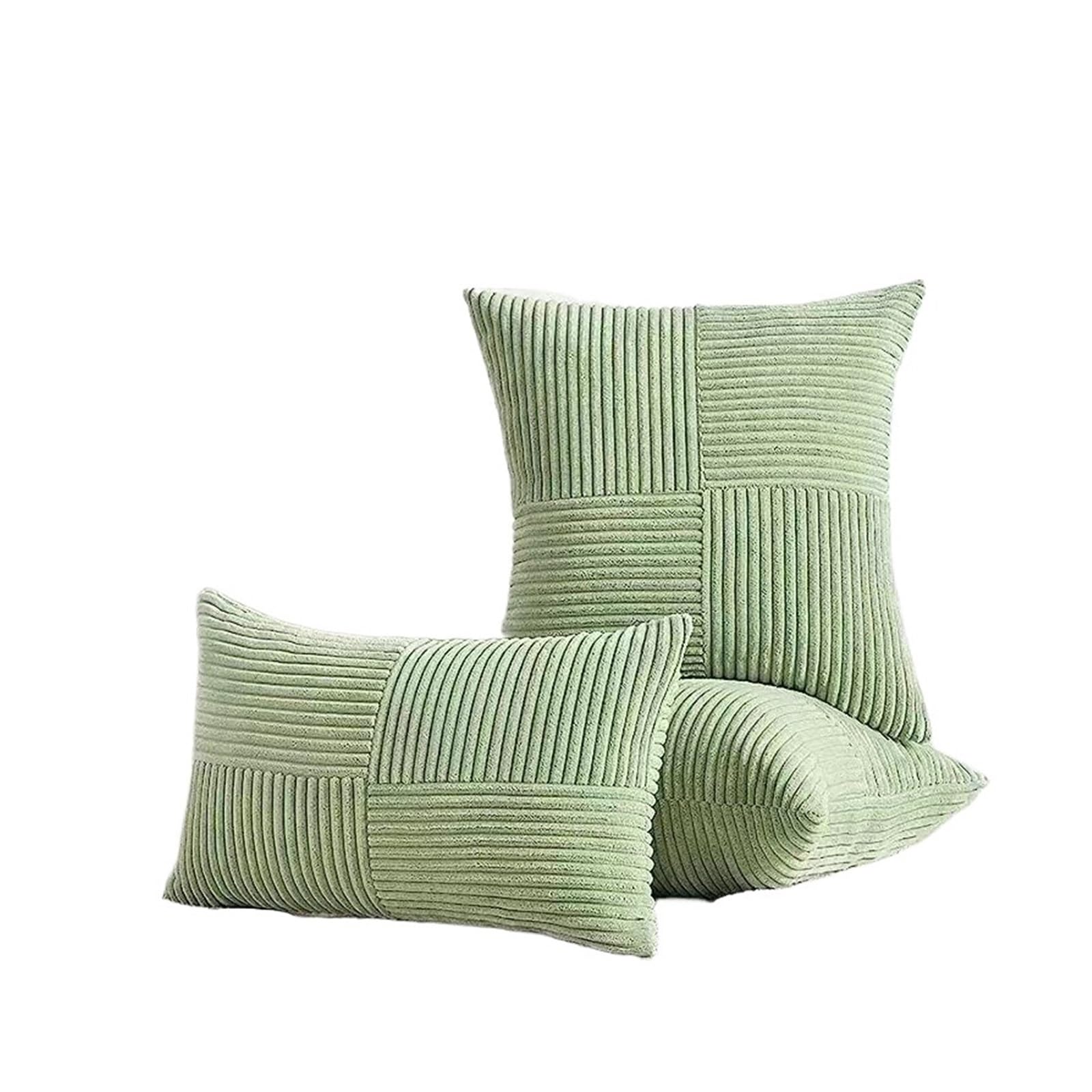 2pc Pillow Cover Boho Spliced Throw Soft Couch Pillowcase Cross Patchwork Textured Cushion Case(Green,40x40CM)