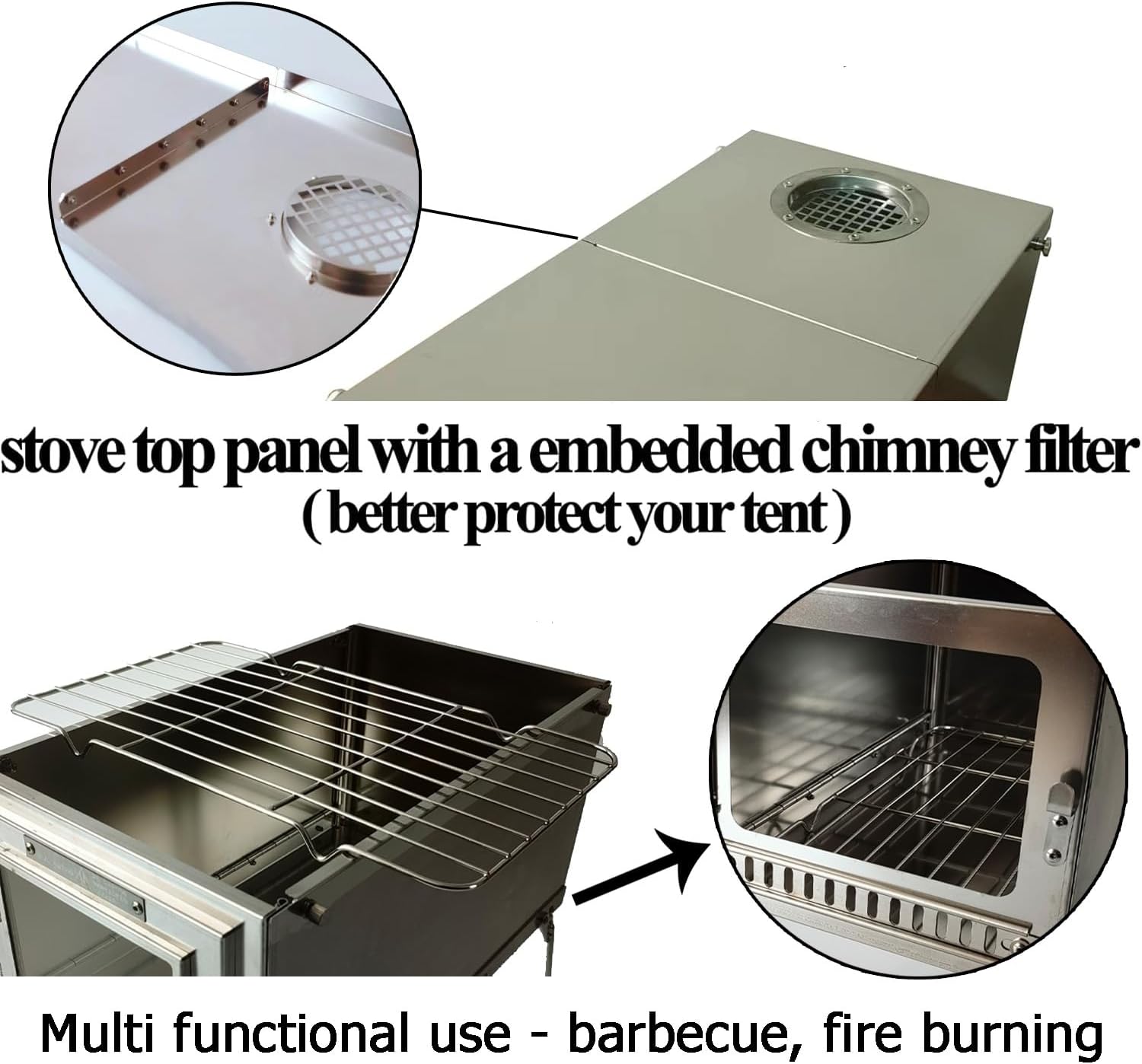 TS01 Portable Camping Wood Stove with 6.56ft Chimney, 304 Stainless Steel Collapsible Hot Tent Stove for Outdoor Glamping, Hunting, Easy Cooking