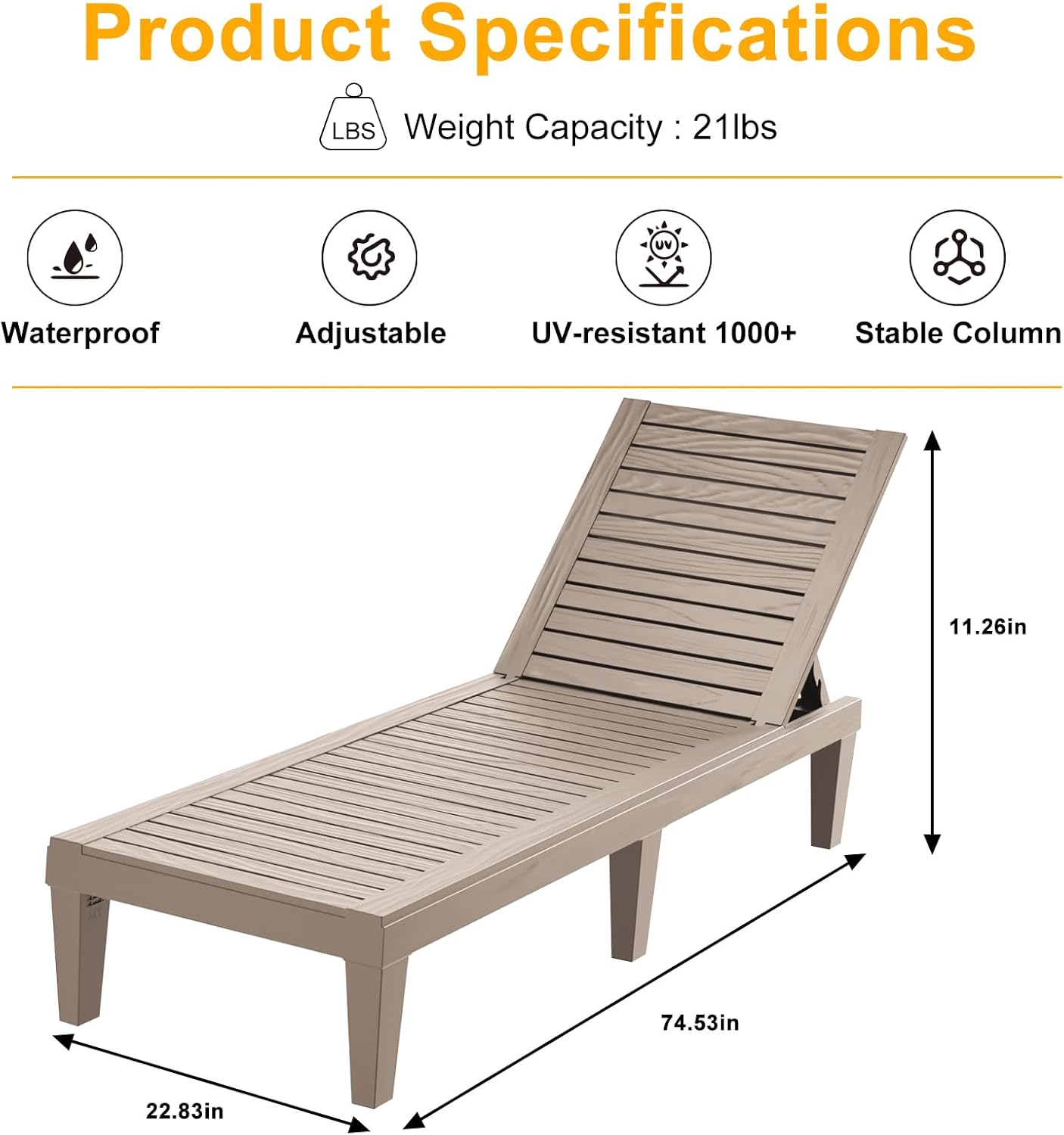 Outdoor Chaise Lounge Chair – Adjustable Waterproof Lawn Chair for Relaxation, Lightweight and Durable for Outdoor and Indoor Use (1, Grey)