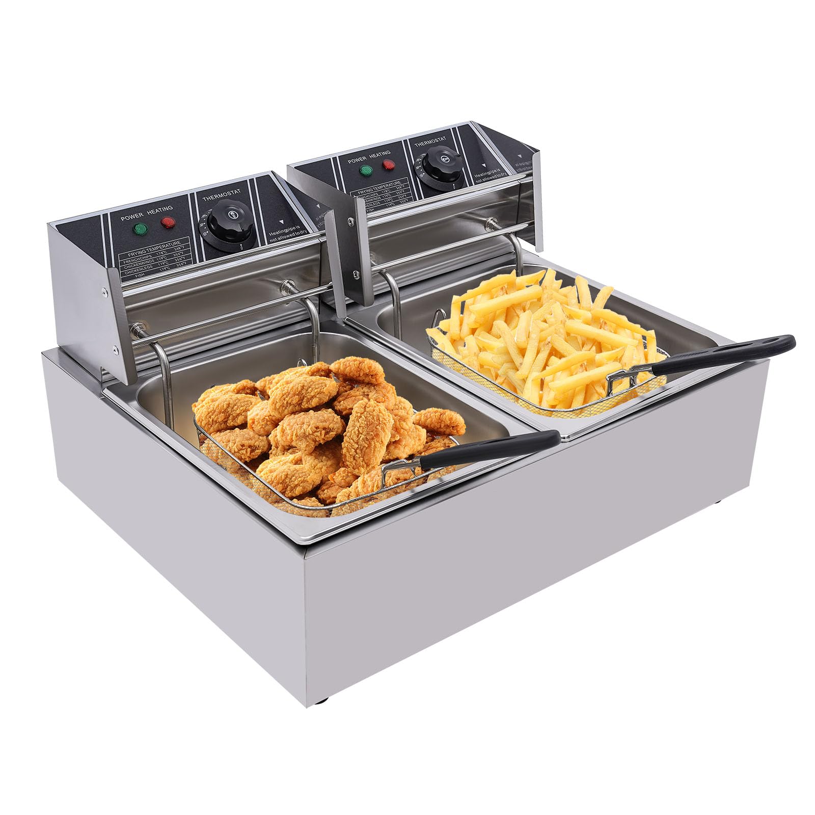 Doble Acero Inoxidable Freidora Eléctrica 12L 5000w 220v Con Grasa y Escurridor De Aceite Para Restaurantes Usos Comerciales