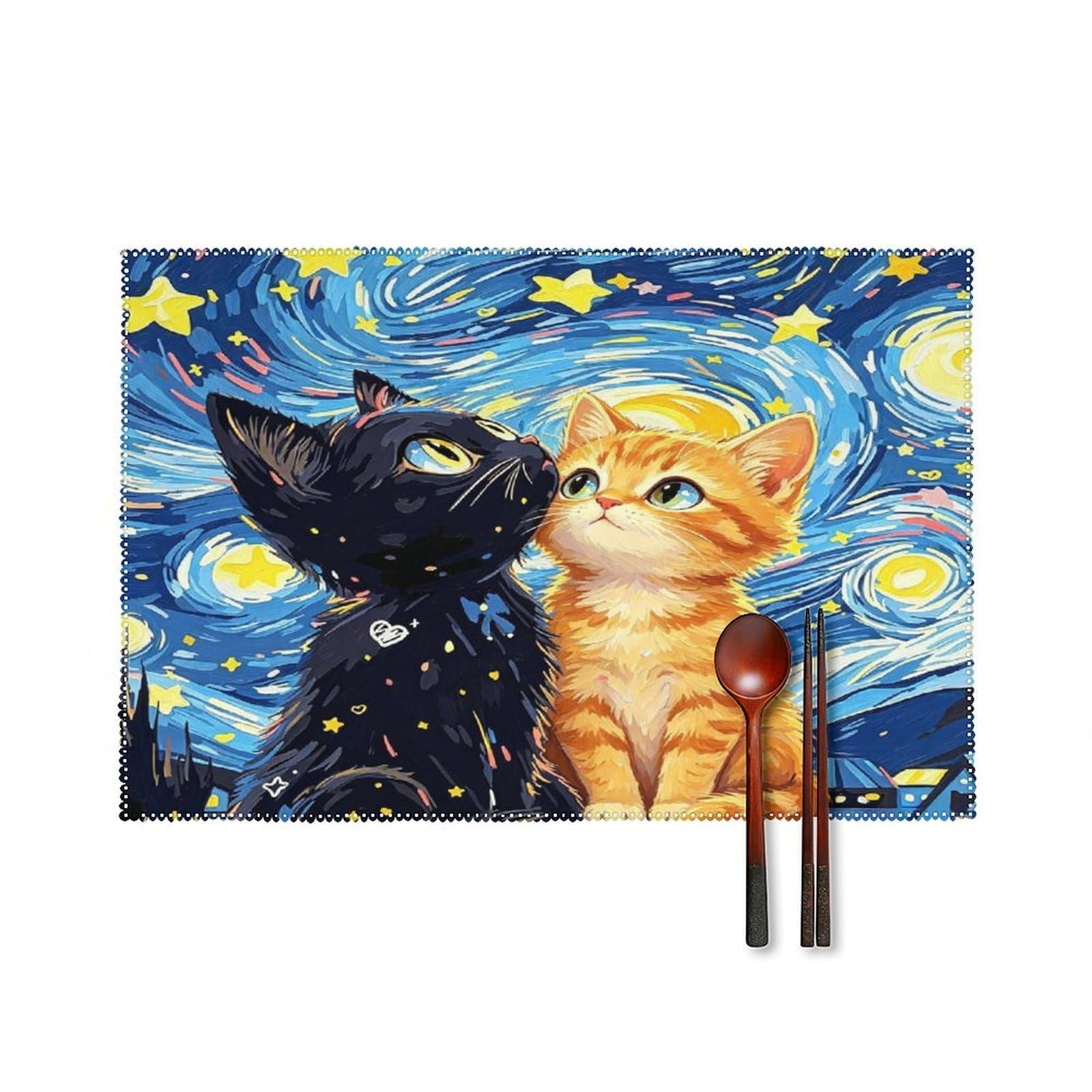 Fodpand Style Blue Starry Sky Kittens Placemats Set Of 4 Place Mats Table Mats