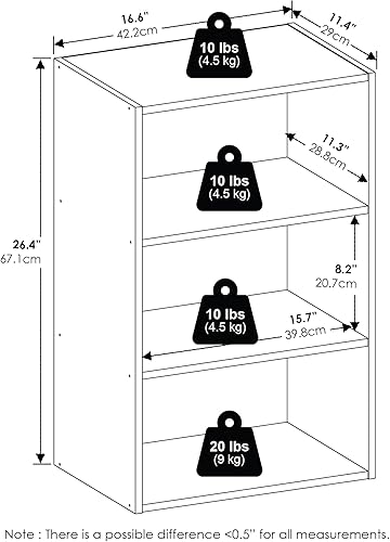 Miniatura 167 de Furinno Jaya Simple Home Estantería ajustable de 3 niveles, blanco Blanco,Negro -,Pino ámbar,Nuez Columbia,Espresso,Roble Frech