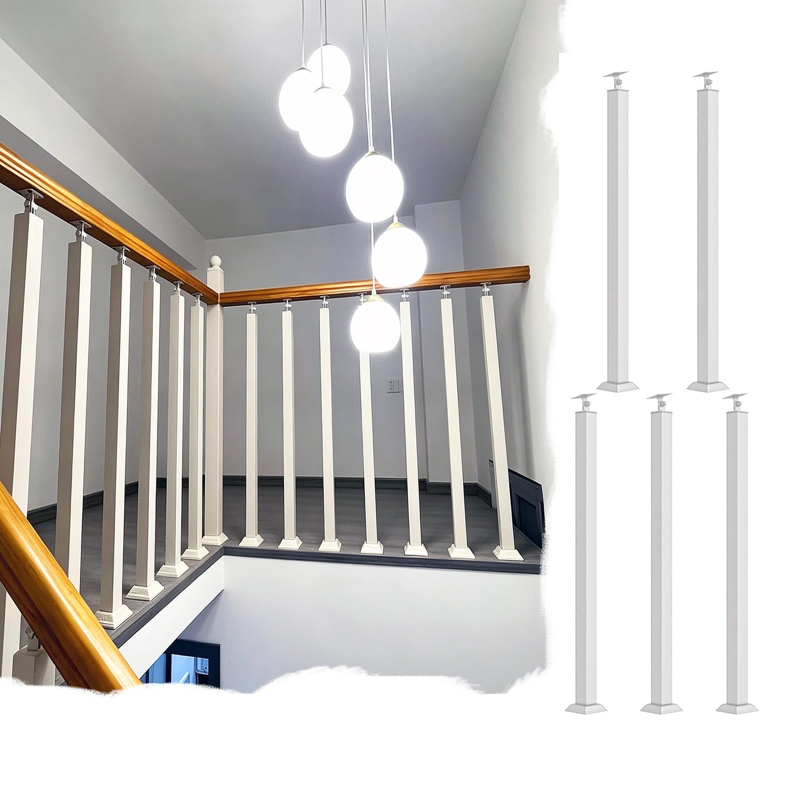 Poteau garde-corps d'escalier blanc 85cm en kit de 5 pièces métalliques haut de gamme