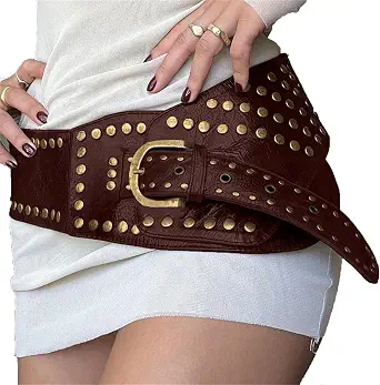 Women Wide Boho Disc Leather Belt Vintage Western Chunky Oval Concho Belt Y2K Grunge Accessories
