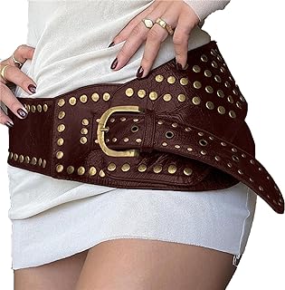 Women Wide Boho Disc Leather Belt Vintage Western Chunky Oval Concho Bel...