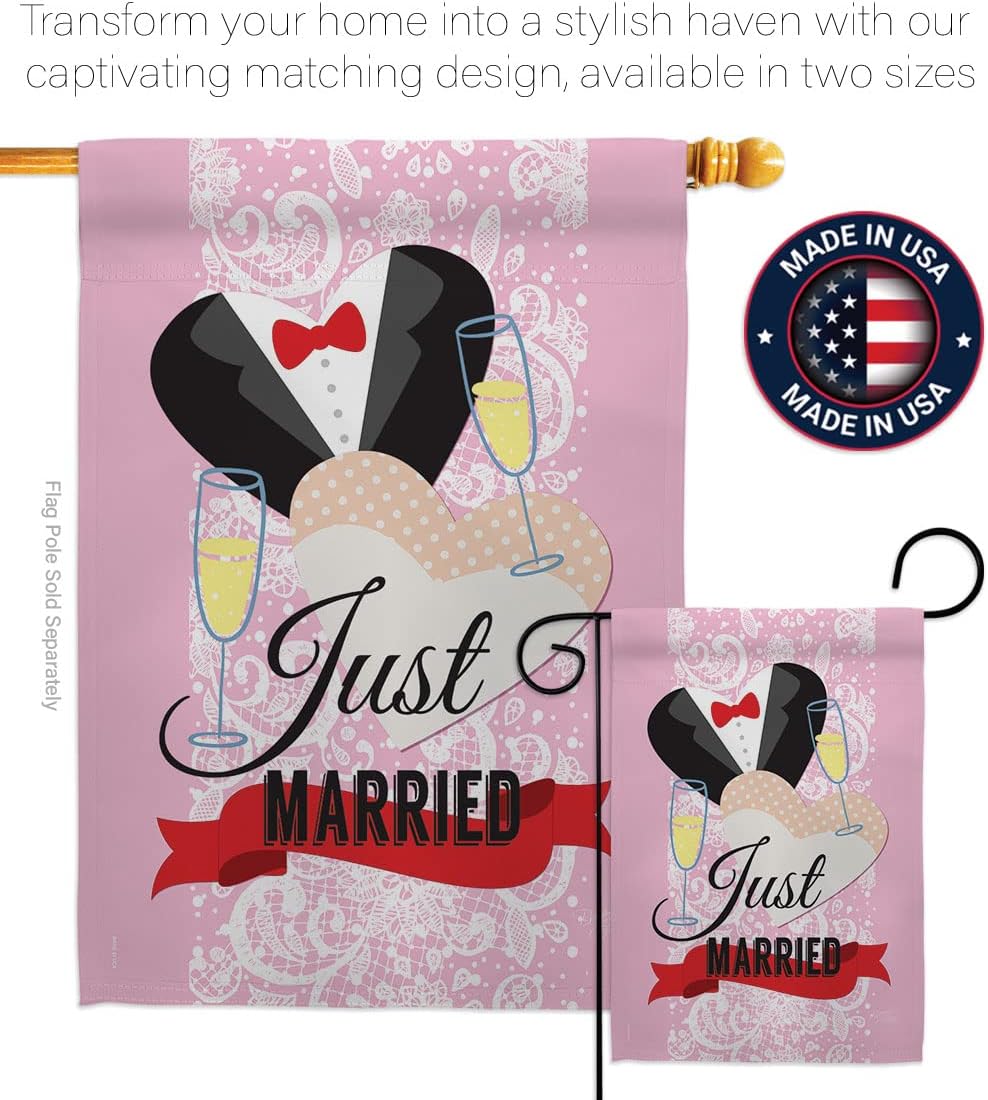 Breeze Decor - Just Married Special Occasion - Everyday Impressions Decorative Vertical House Flag 28" x 40" Printed in USA