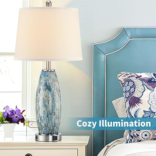 Miniatura 8 de Juego de 2 lámparas de mesa de 29 pulgadas de alto, lámparas modernas grandes para dormitorio con luz nocturna, lámparas de noche costeras con USB