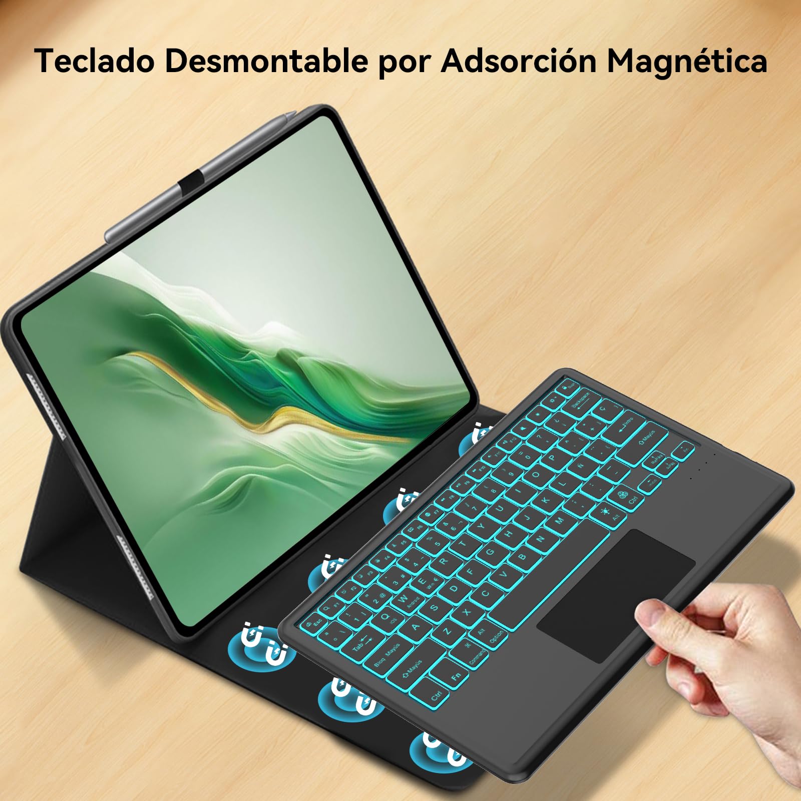 FOGARI Teclado con Touchpad para Honor Magic Pad 2 12.3" 2024 | Funda para Honor Magic Pad 2 con Español Ñ Teclado Retroiluminado Desmontable Inalámbrica para Honor Magic Pad 2 2024, Negro