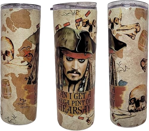Personalized Mega Pint of Hearsay Depp Jack Sparrow Skinny Tumbler Cup 20 oz with straw and lid, Portable Coffee Travel Mug