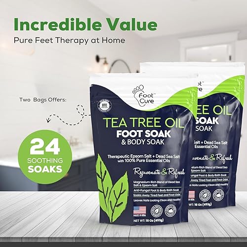 Miniatura 3 de FOOT CURE Aceite de árbol de té para pies con sal de Epsom – El mejor tratamiento para hongos en las uñas, pie de atleta y suaviza los callos