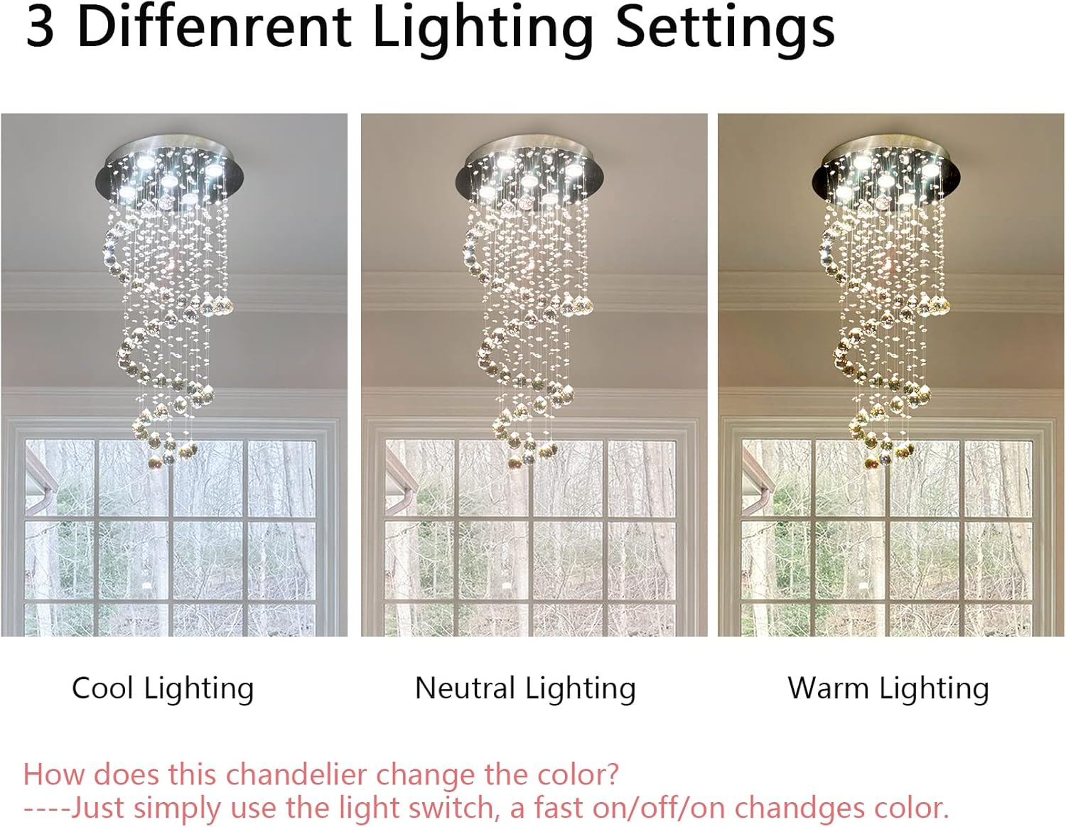 Modern Spiral Chandelier Raindrop Crystal Pendant Lights Fixtures Flush Mount Crystal Ceiling Light for Foyer Entry Stairway High Ceiling