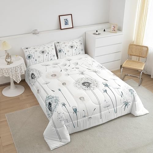 Miniatura 4 de Manfei Juego de edredón floral de diente de león, tamaño King, juego de ropa de cama de flores salvajes de 3 piezas para decoración de dormitorio de