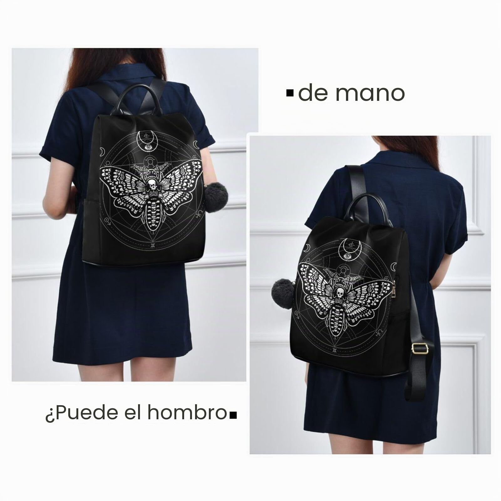 ALAZA Mochila antirrobo para mujer, mochila de viaje, bolsa de hombro, calavera, rosas y araña, mochila de moda, casual, mochila de día, colgante de bola de pelo