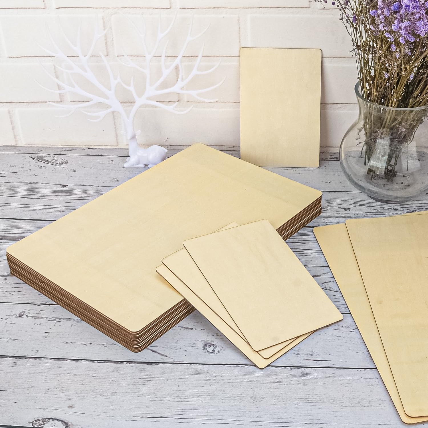 90 hojas de madera contrachapada para manualidades, (72 piezas) de 6 x 4 x 1/16 pulgadas y (18 piezas) de 12 x 8 x 1/16 pulgadas, versátiles hojas de tilo sin acabar, tablas de madera para