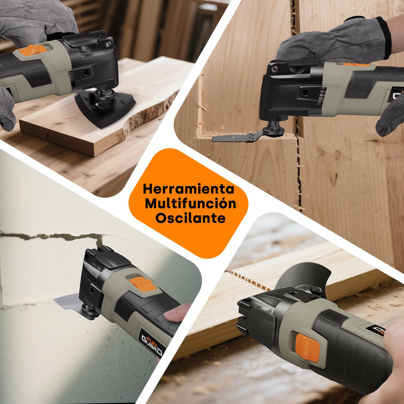300W Multiherramienta Oscilante, Herramientas Oscilantes con 6 Velocidades, 15000-22000RPM, 30 Accesorios, Mango Auxiliar, Ángulo de Oscilación 3.5°, para Cortar, Lijar, Raspar, Serrar
