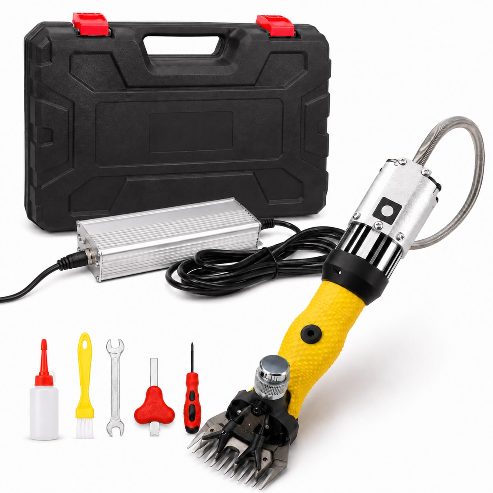 Tosatrice Professionale per Pecore 1200W Brushless, 3005 Corse/min, 9 Denti, Tensione Lama Regolabile, Lana Spessa, per Capre Alpaca Lama Animali da Fattoria