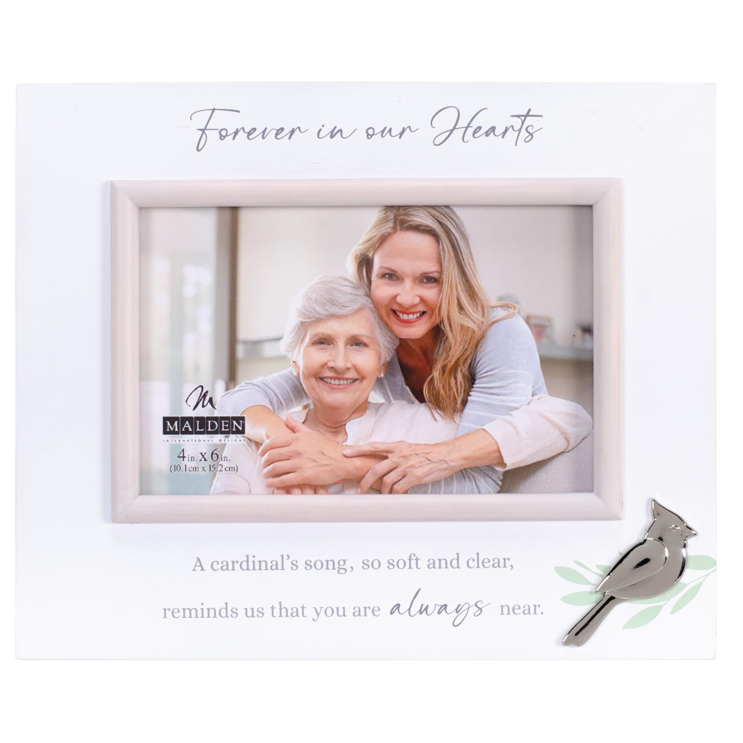 Malden White International Designs 4X6 Forever In Our Hearts Picture Frame Light Wood Grain Mdf Frame With Silver Cardinal Attachment