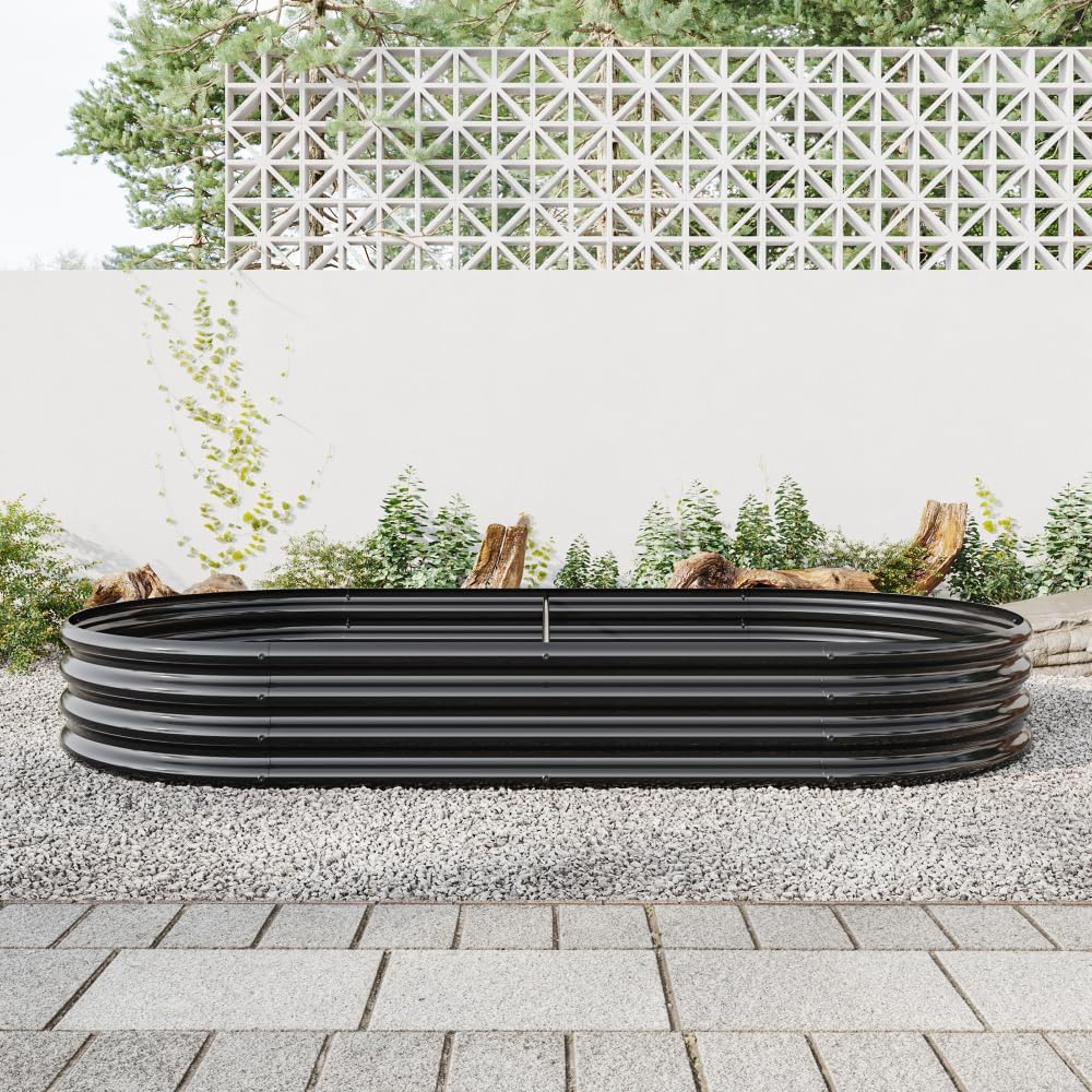 Outdoor Raised Garden Bed for Vegetables, Flowers and Herbs – Durable Galvanized Metal Planter with Open Base Drainage Design (Black + 88.99 x 44.68 x 11.42 inches)