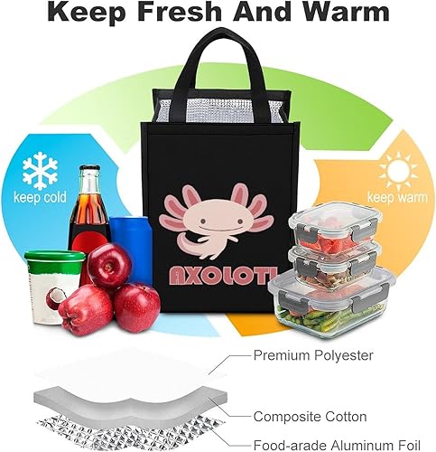 Miniatura 4 de Cute Axolotls Lunch Bags for Women Men Insulated Lunch Box Reusable Tote Bag for Home Office